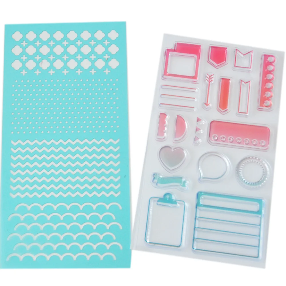 19pcs planner accessories frame design clear stamp and plastic stencil