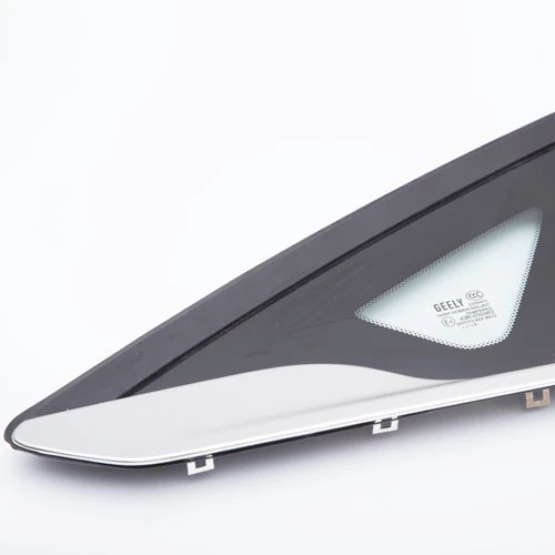 
Automotive rear triangular quarter window glass encapsulation with aluminum stainless steel bright trim strip 