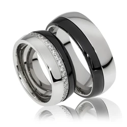 Latest Design Couple Wedding Bands Black Ceramic Rings 8mm Wide Stainless Steel Custom Metal Jewelry