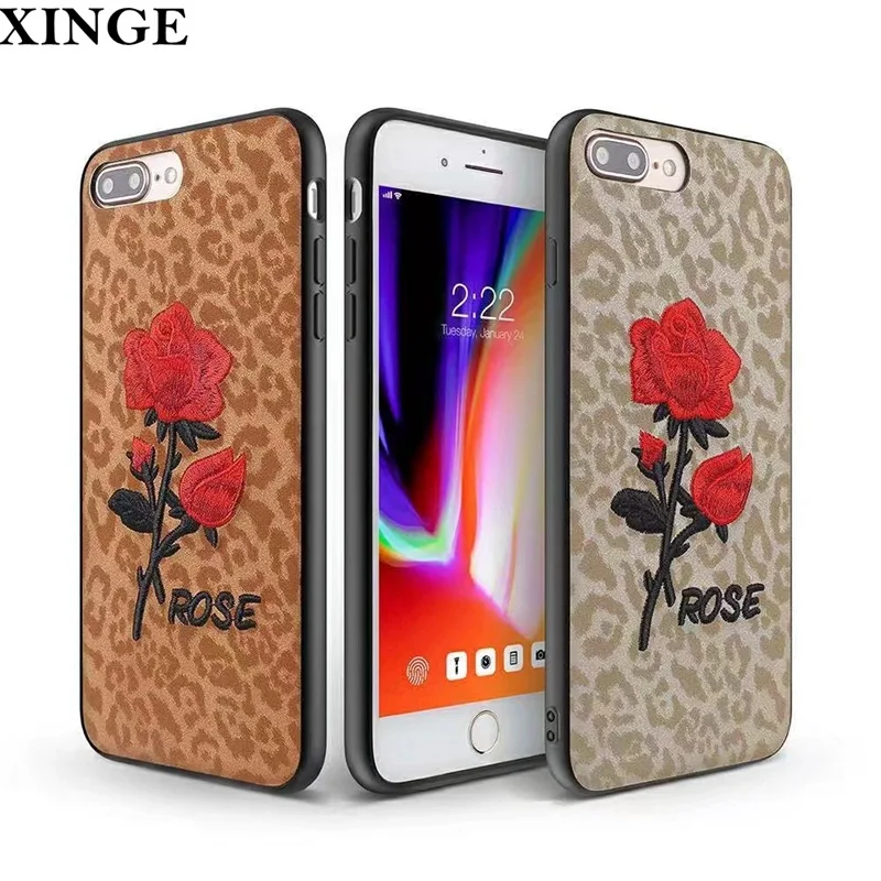 Ультра тонкие мягкие волокна ТПУ противоударный мобильный телефон и аксессуар для iPhone 7 8 7 Plus X с вышивкой Роза