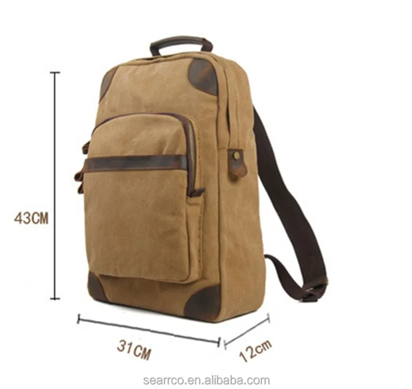 Casual Canvas Leather Backpack Fashional Children School Bag