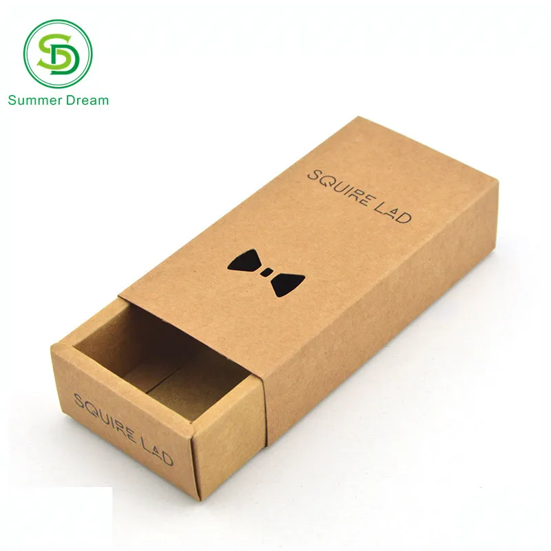 custom logo kraft paper drawer box for bow tie