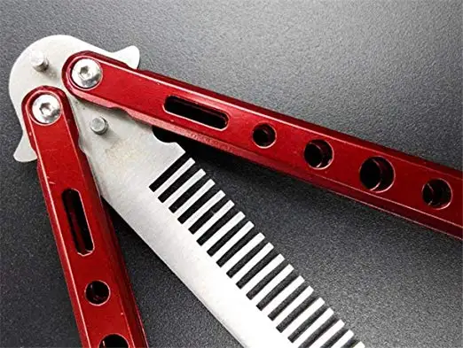 Hairbrush Red Stunning Practice Training Stainless Steel Butterfly Knife Outdoor Comb Combo Pocket Long Round Handle Holder
