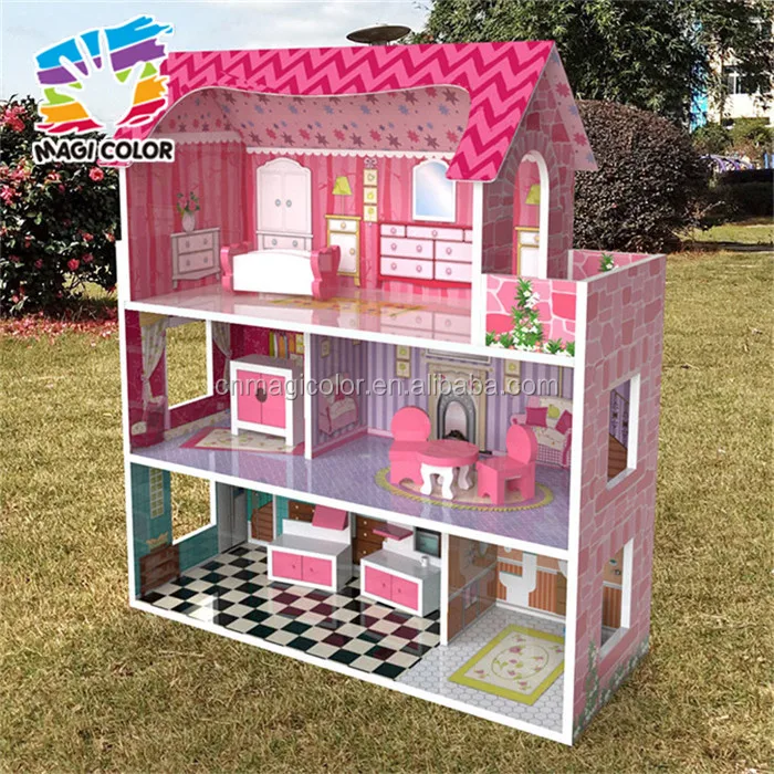 wholesale lovely girls toy sets wooden miniature house kits new design children wooden miniature house kits W06A235