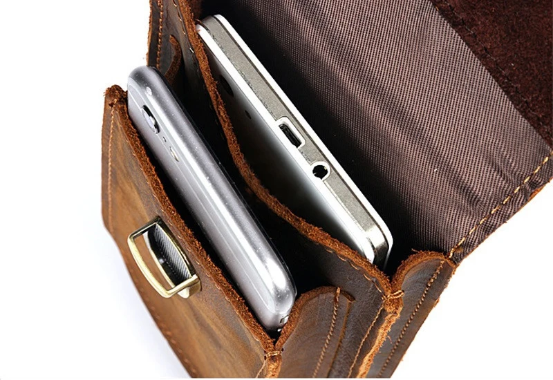 pb010 Crazy Horse Genuine Leather Mobile Waist Belt Bag for Phone