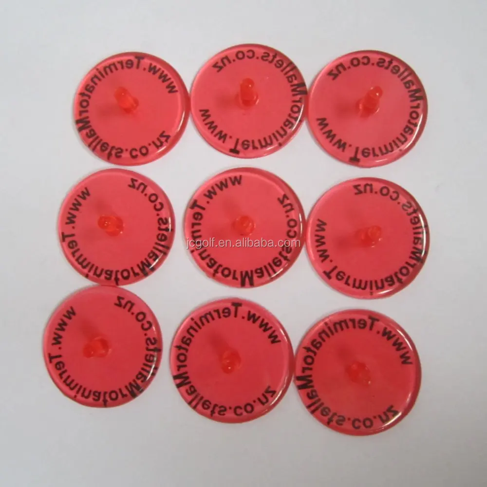 24mm clear fluorescent asserted colors plastic golf ball marker with customized logo printing on top