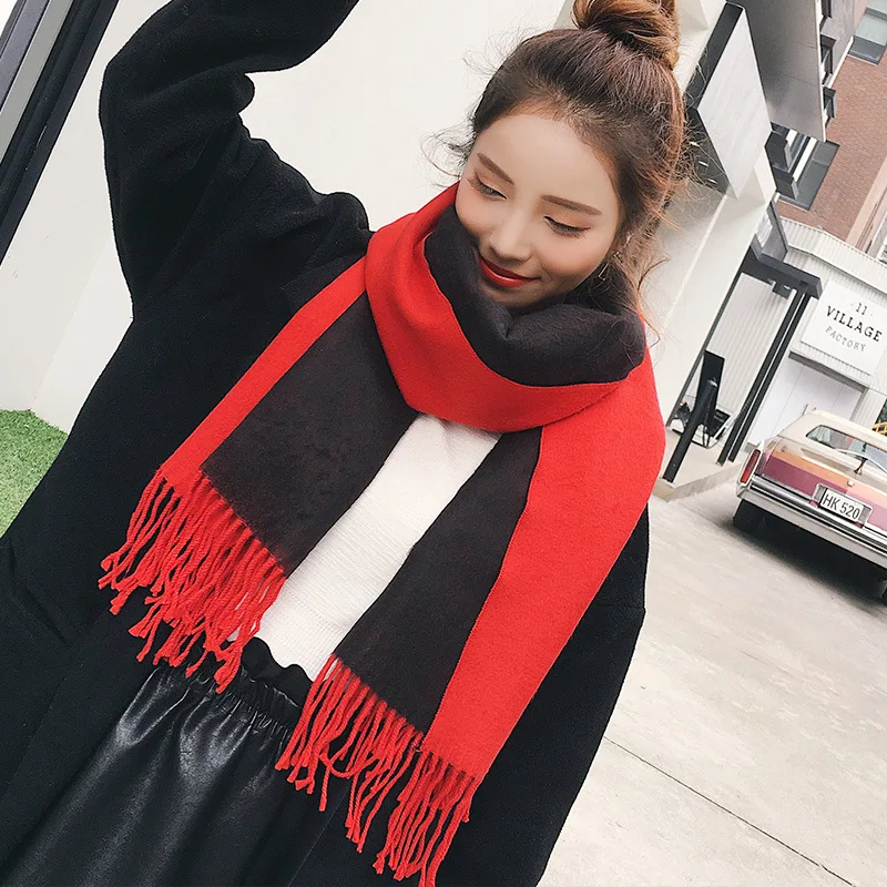 
New arrival Solid colors cashmere long scarf warm warp shawl with fur pompom fringe 