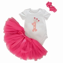 3Pcs Set Baby Girl Crown Tutu Dress Infant 1st Birthday Party Outfit Romper Bubble Skirt Headband Bebe Newborns Tulle Vestidos