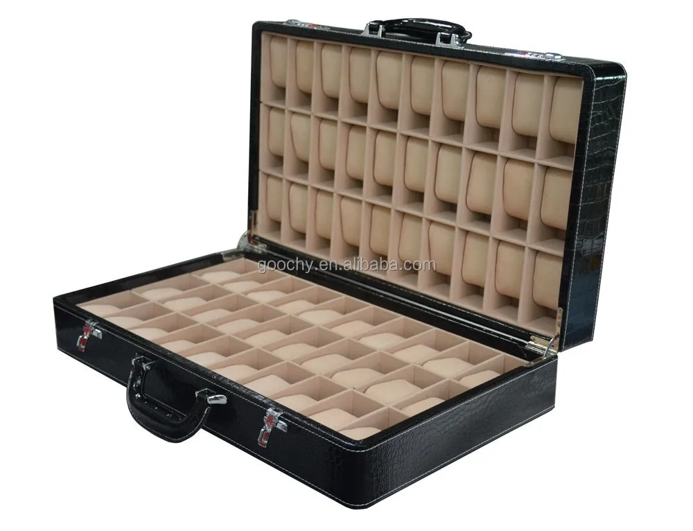 60-slot watches carrying case with code lock Large crocodile PU leather watch case GC02-ST-60C9