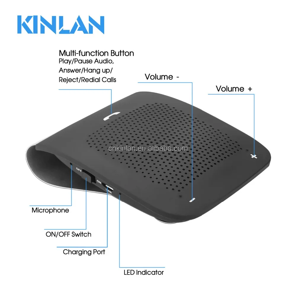 MultiPoint Wireless bluet In-car hands free car kit Microphone car visor portable speaker with metal clip