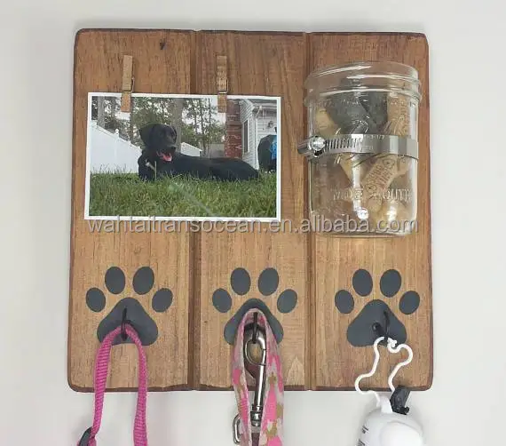 Wood Paw Print Dog Treat, Leash Wall Rack and Picture Holder Home Decor