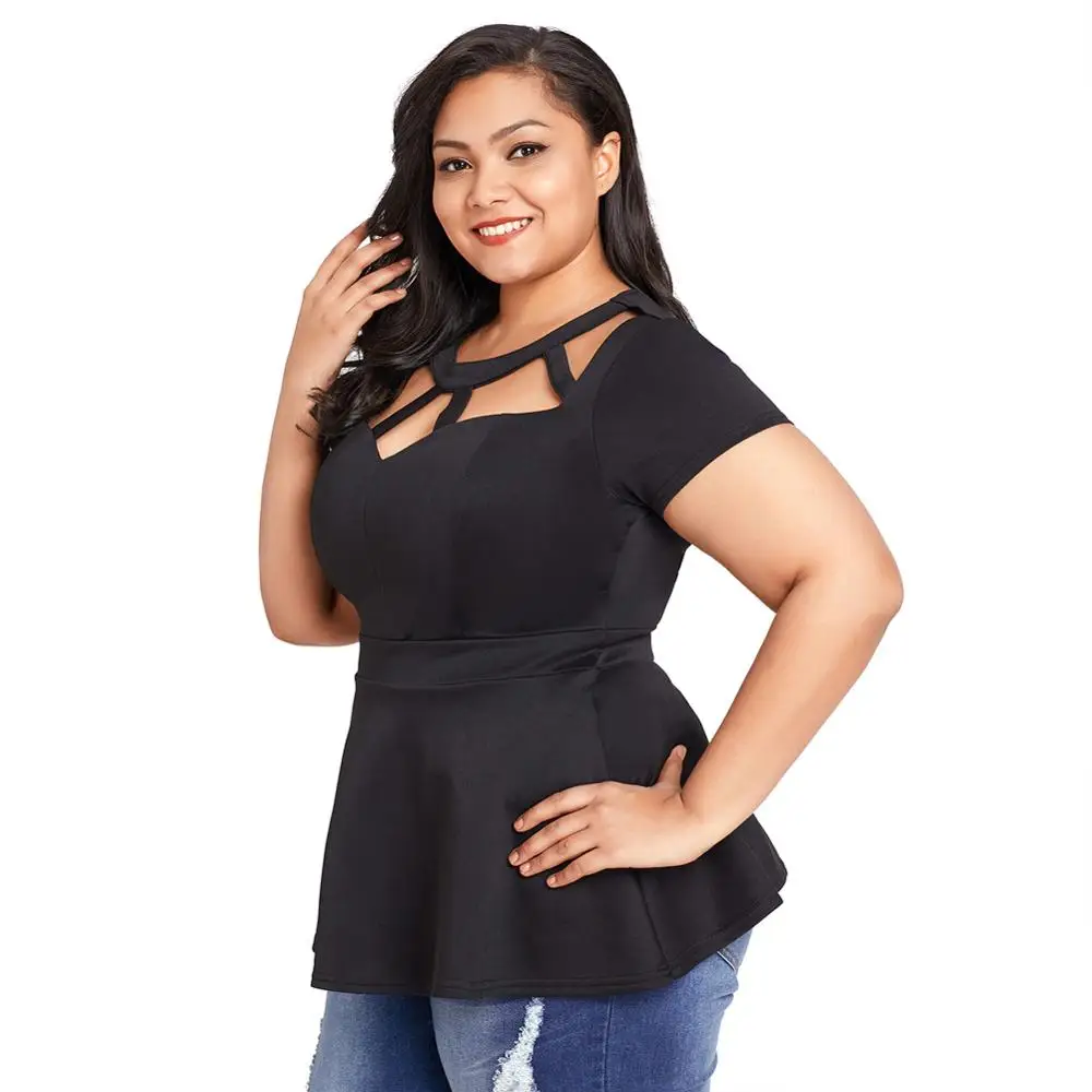 Plus Size Top women clothing 2018 Hollow out lady blouse top Cheap clothing for fat women