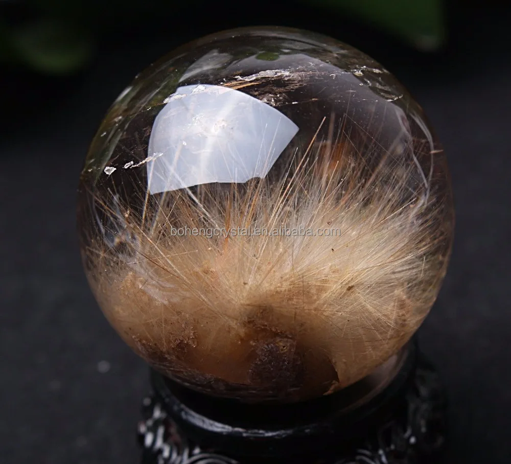Natural Clear Hair Rutilated & Phantom Crystal Ball SPHERE Quartz Specimen