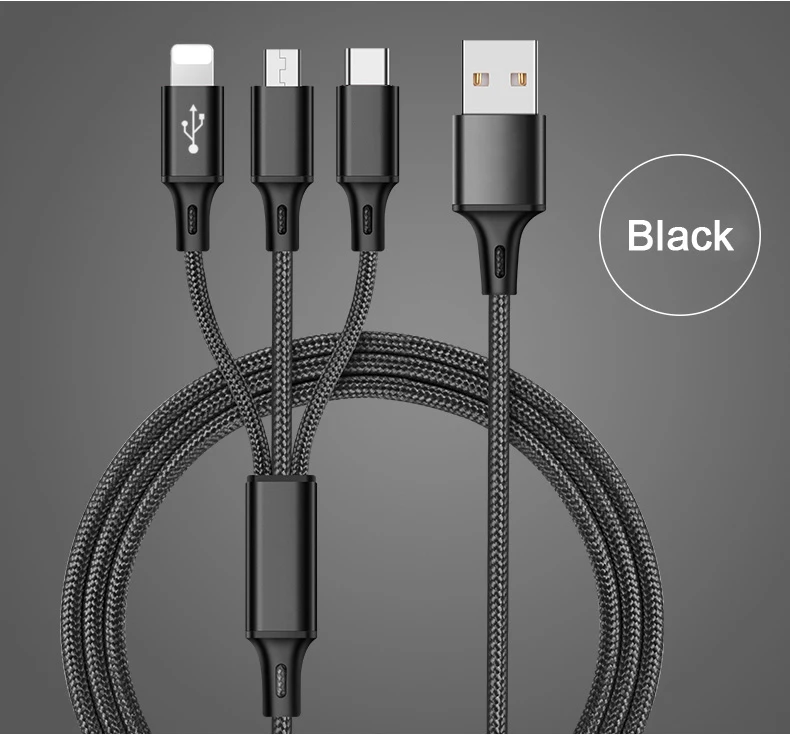 3 IN 1 USB Cable 8Pin Micro USB Charger Cable For iPhone 10/ x 8 7 6 6S Plus USB-C Android Phone Cables