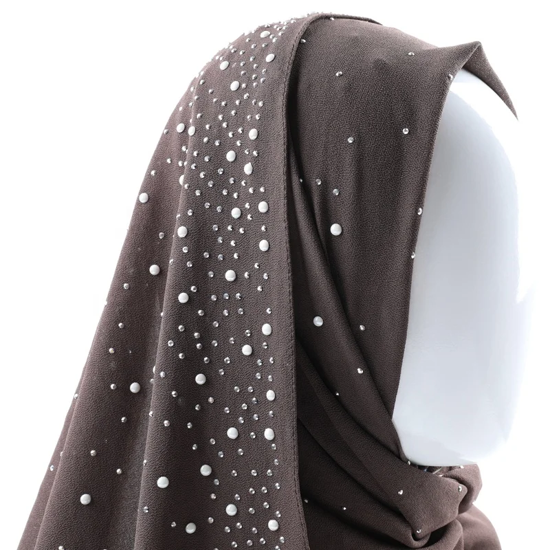 Factory Sale Plain Chiffon With Gold Beads Women Glitter Scarf Luxury Diamond Scarves Hijab