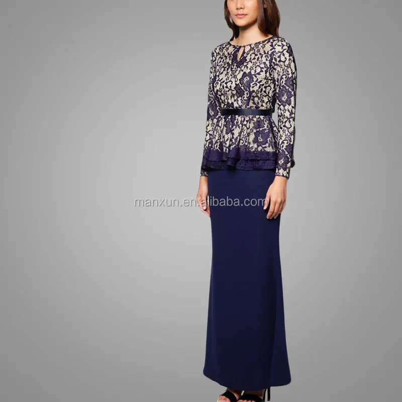 Hot Sale Kebaya Baju Kurung Modern Peplum Lace Dress Popular Design Abaya New Arrival Islamic Baju Kurung