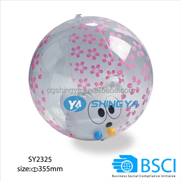 
PVC inflatable clear beach ball with lovely toy inside 