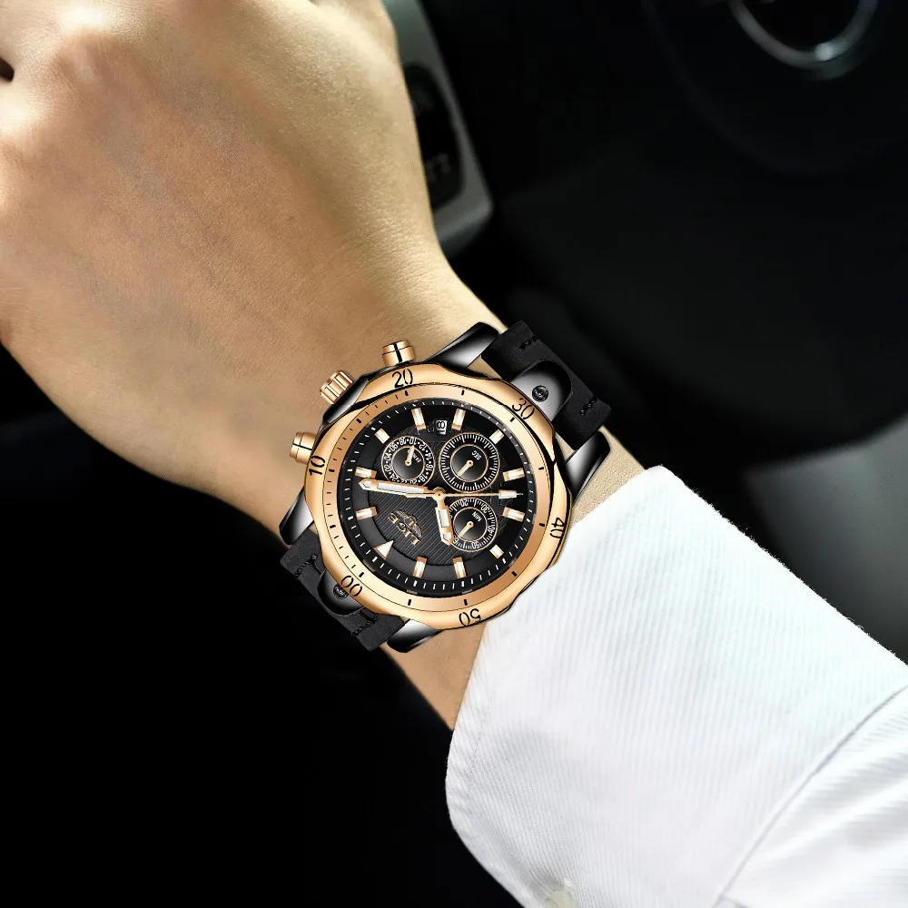 Alibaba stock quartz stainless steel back watch luxury lige watch men leather