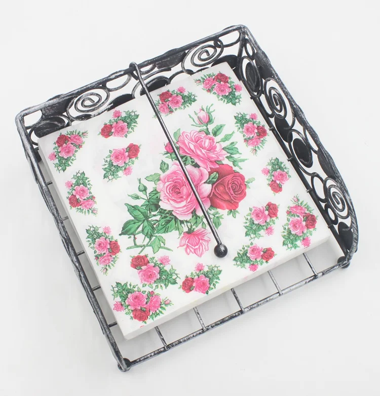 Pink Rose Paper Napkins Floral Festive & Party Tissue Dinner Serviette Guardanapo 33cm*33cm