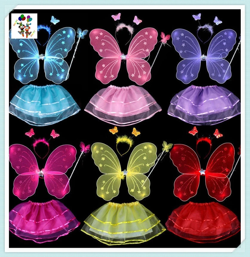 Hot Pink Color Kids Girls Princess Costume Butterfly Wings with Wand Headband Skirt HPC-0897