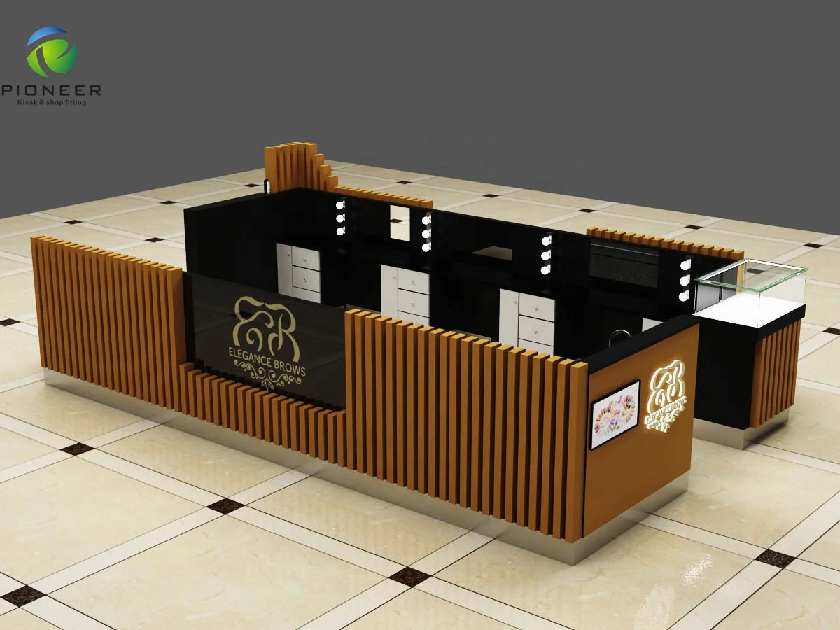 
Wooden Design Hot Sale Customized Eyebrow Display Kiosk For Retail Store 
