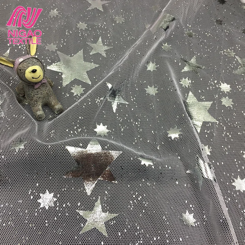 
Wholesale hexagram pattern tulle fabric glitter mesh fabric for girl dress 
