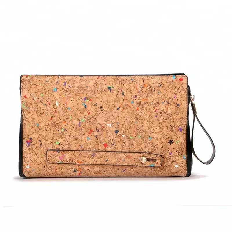High quality custom printing cork wristlet wallet water resistant lightweight cork Briefcase 100% biodegradable cork handbag
