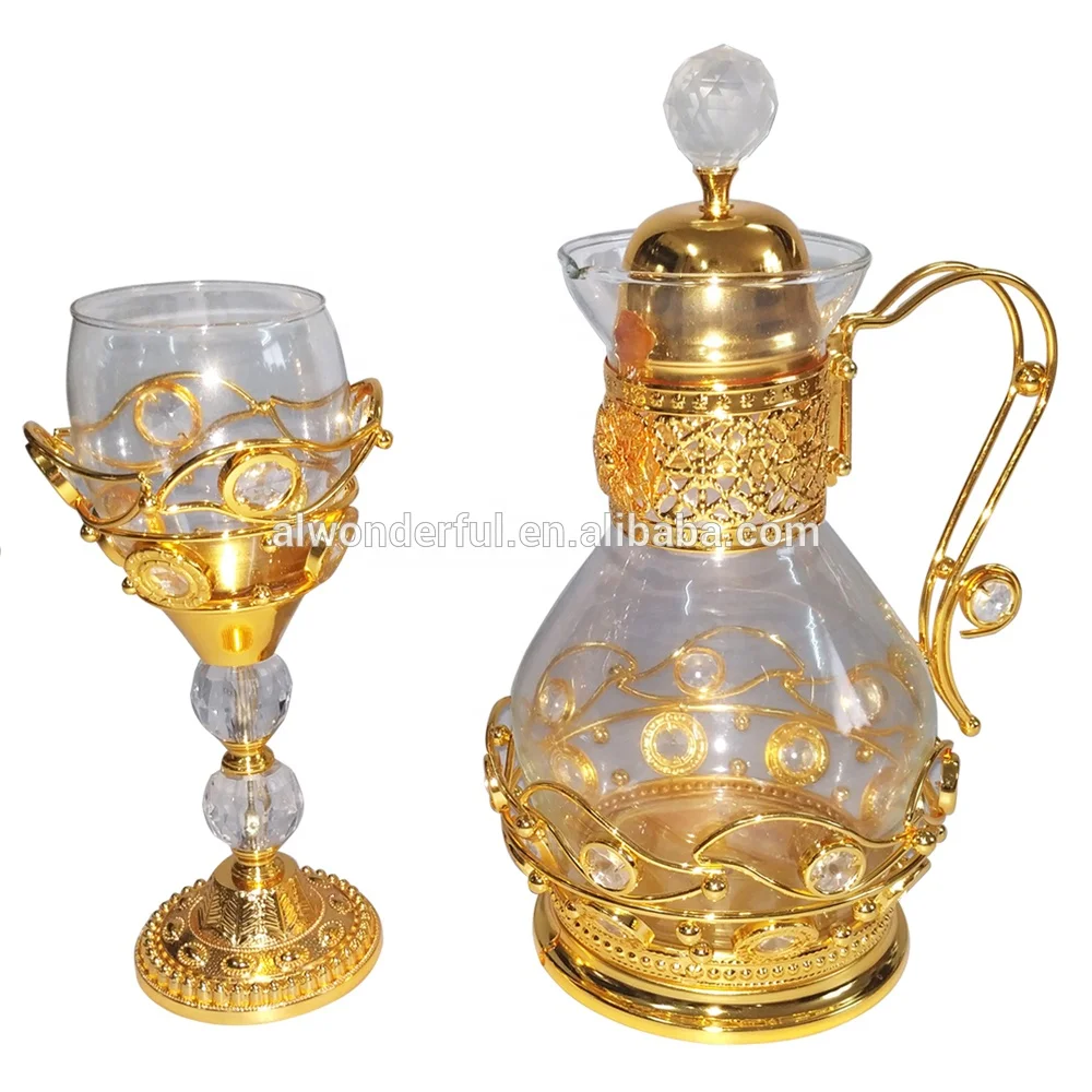 2019 decorative golden arabic jug sets&glassware sets