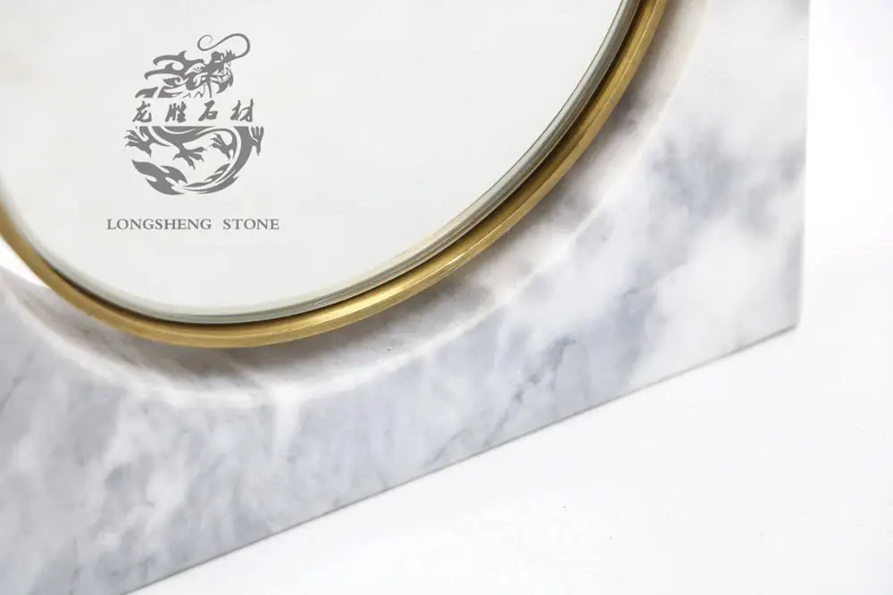 Wholesale Double-Faced round Cosmetic Mirror Modern Style Glass Makeup Tool with Natural Stone and Marble Base for Home Use