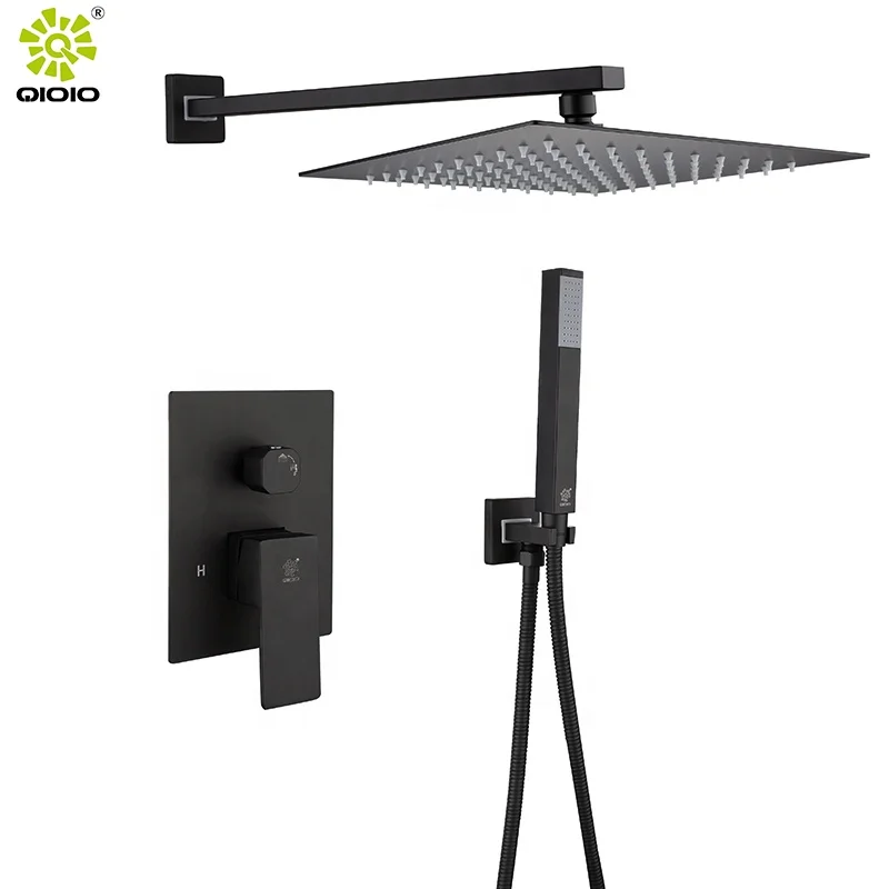 QIOIO brushed nickle silver 304 stainless steel bathroom shower set hot and cold wall mounted rain concealed shower mixer