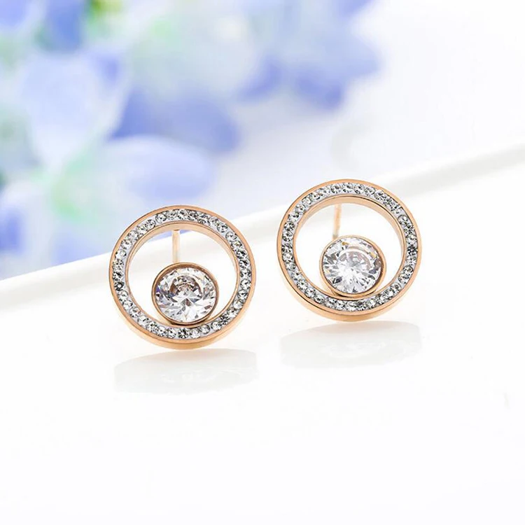 Hot sale titanium steel earrings circle full diamond earrings women inlaid zircon earrings (60811015154)