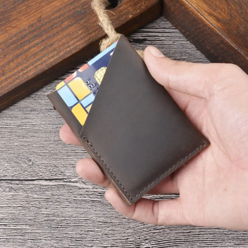 Vintage Type Handmade Wallet Crazy Horse Genuine Card Holder For Cash Credit Cards Orgnise Create Custom LOGO Gift