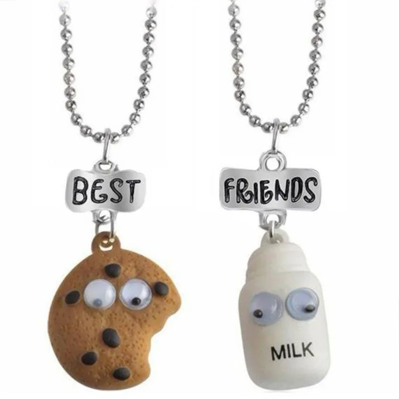 Cookie Milk Best Buds Pendant Necklaces For Women Girls BFF Friendship Silver Chain Jewelry Best Friends Necklace