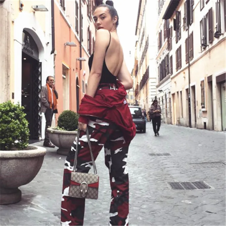 Women Fashion Unique Camouflage trousers  High Waist Women Loose Trousers cargo Pants ZJ033