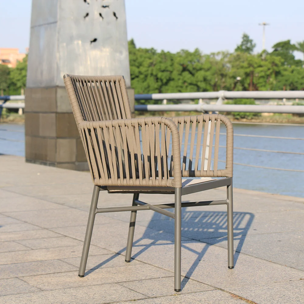 Modern Style All Weather Aluminum Frame Rope Weave Outdoor Furniture Patio Restaurant Cafe Garden Dining Table And Chairs