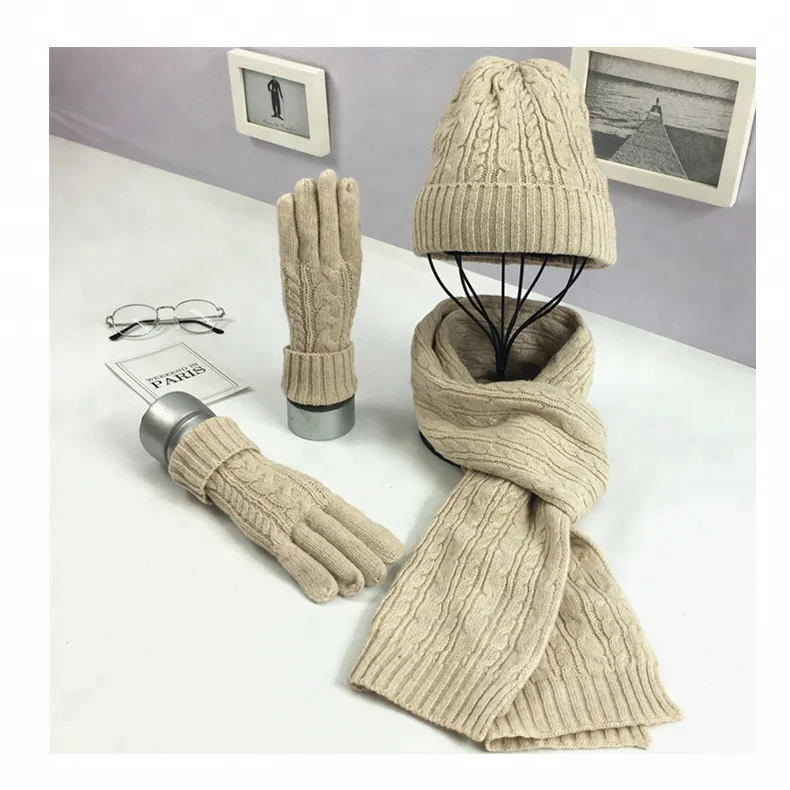 Мода Twist В Полоску Шапочка 3 шт. для женщин зимняя вязаная шапка комплекты шапка шарф перчатки