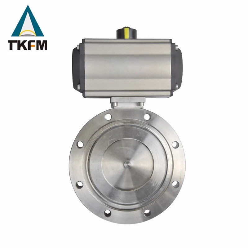 TKFM Лидер продаж чугунный высокопрочный двойной фланцевый Пневматический клапан-бабочка с ПТФЭ сиденьем pn16 dn50