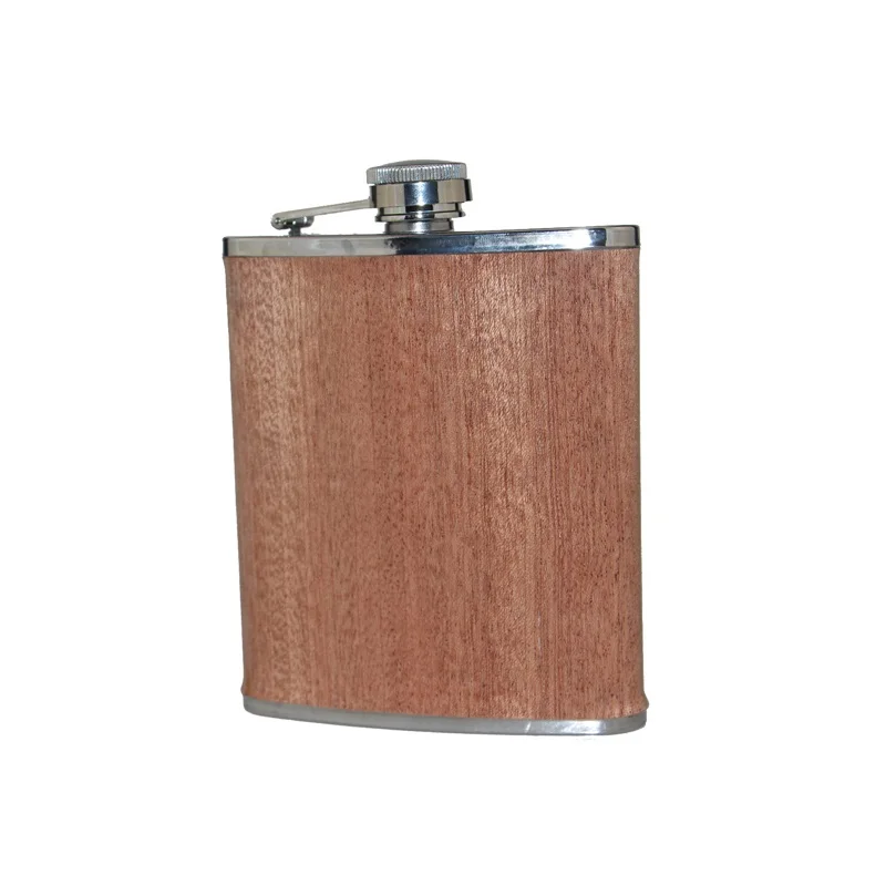 8oz natural bamboo body high quality 18/8 stainless steel portable whiskey hip flask for man