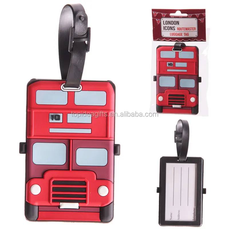 Export Eco-friendly 3D bus design soft PVC bag tag rubber luggage tags for promotional gifts