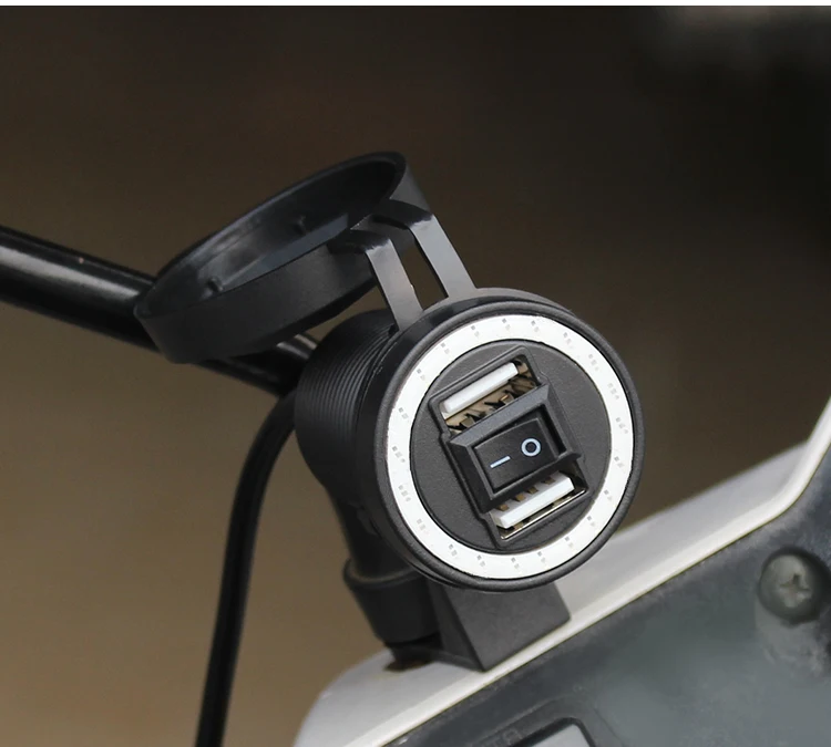 Двойное зарядное устройство Usb для мобильного телефона для мотоцикла Зарядное устройство для телефона со светодиодной подсветкой