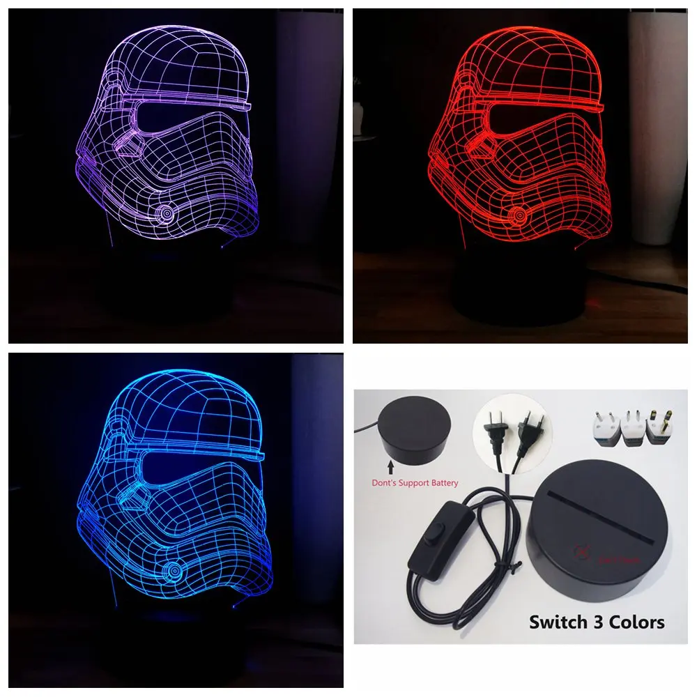 3D Illusion Planet Wars Light Cool Storm ridersSwitch 3 Color Change Led Baby Sleep Night Lamp room decoration Kids Holiday Gift
