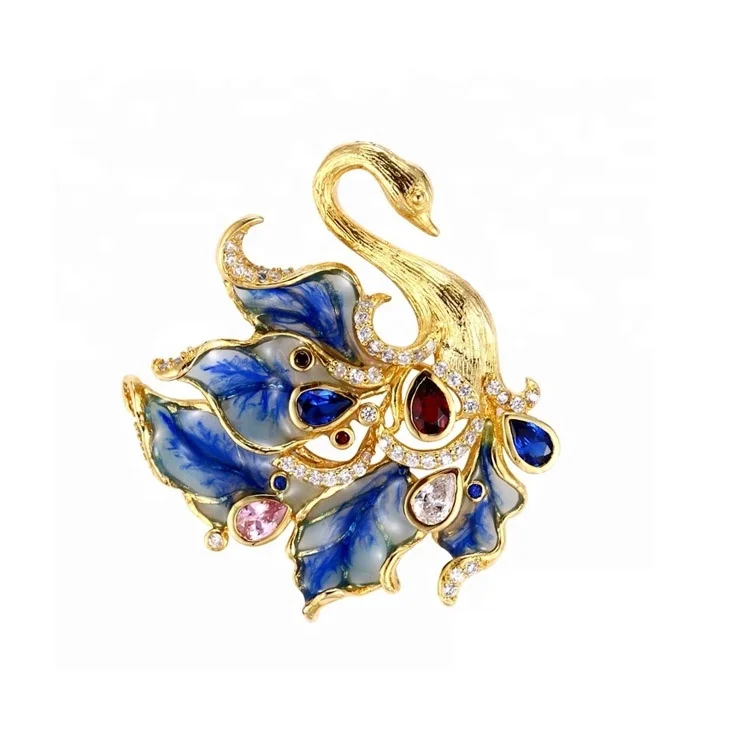 Beautiful Enamel Swan Design 925 Sterling Silver Jewelry Brooch