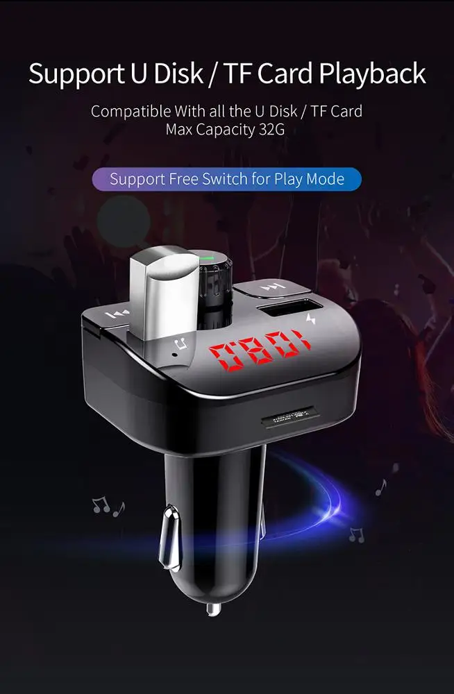 GXYKIT dual usb wireless car fast charger hands free car audio bluetooth adapter radio car MP3 player modulator FM Transmitter