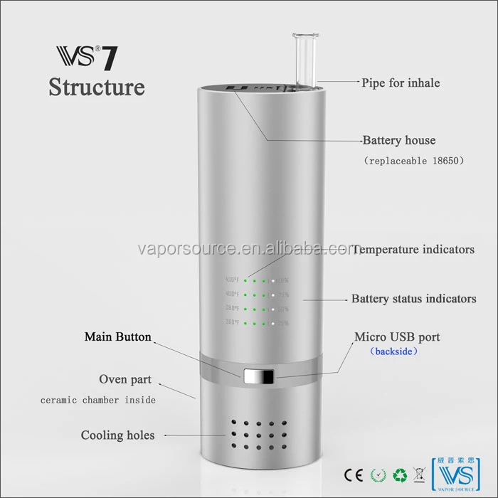 
chinese supplier dry herb vaporizer VS7 2600mah battery replaceable e cigarette OEM available 