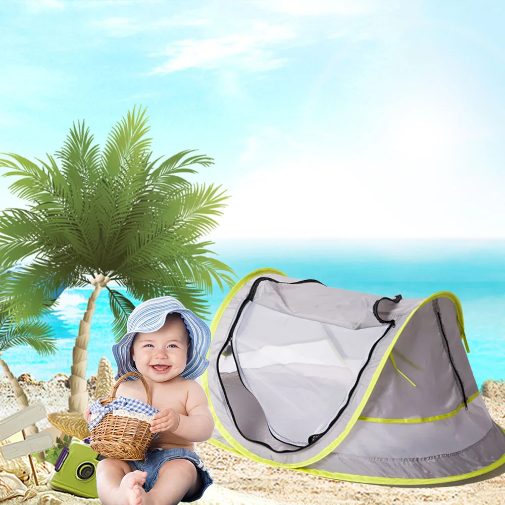 Portable Pop Up Baby Beach Tent UPF 50+Sun Shelter Infant Mosquito Net and Sunshade for Baby Crib Travel Bed with 2 plastic pegs