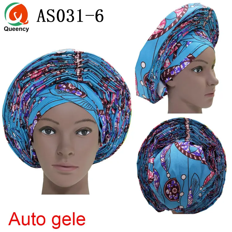 Queency New Designs African Wrap Head Auto Gele With Ankara Elegant Headtie Wax Print Styles Gele