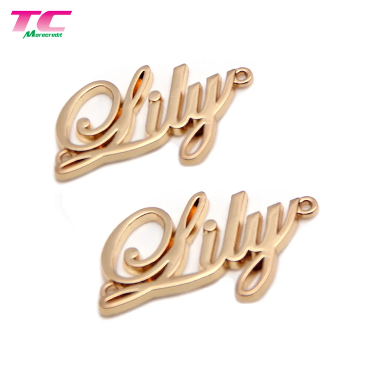Hollow Design Shiny Gold Metal Letter Name Logo Label For Abaya