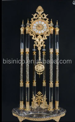 Large Size Gold Gilded Floor Clock, 24K Gold Plated Brass Mounted Crystal Clock with Marble Base