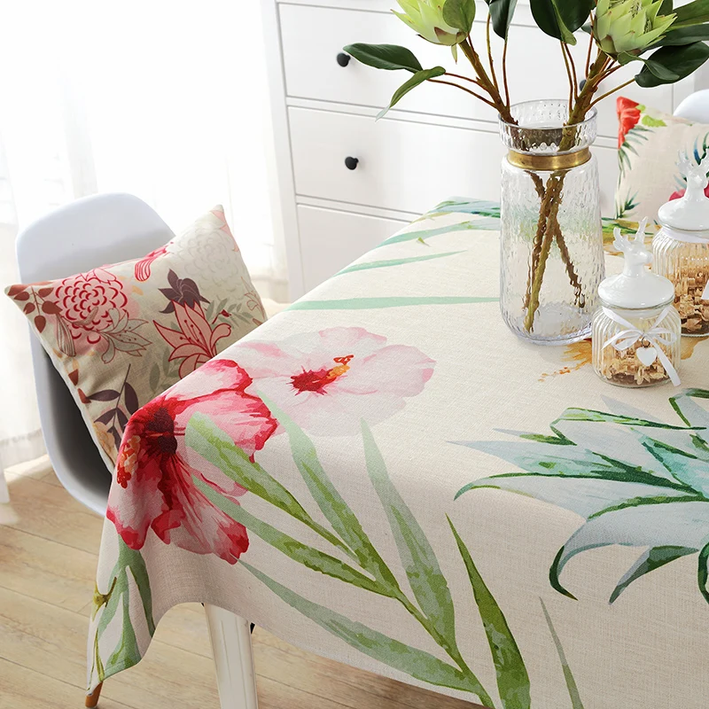 hot sale custom printed cotton linen table cloth fabric with dining table