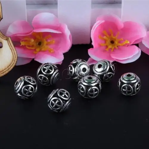 Hot sale hollow metal beads Zinc Alloy bead for jewelry making antique silver round beads 10,12mm,15mm